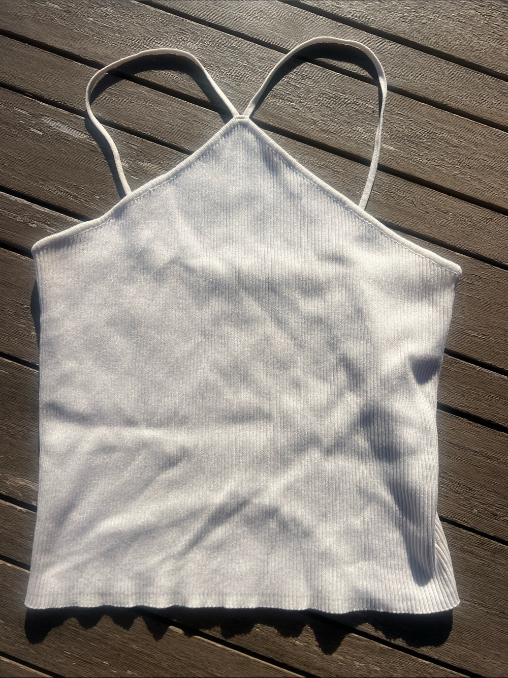 Zara White Ribbed Halter Crop Camisole